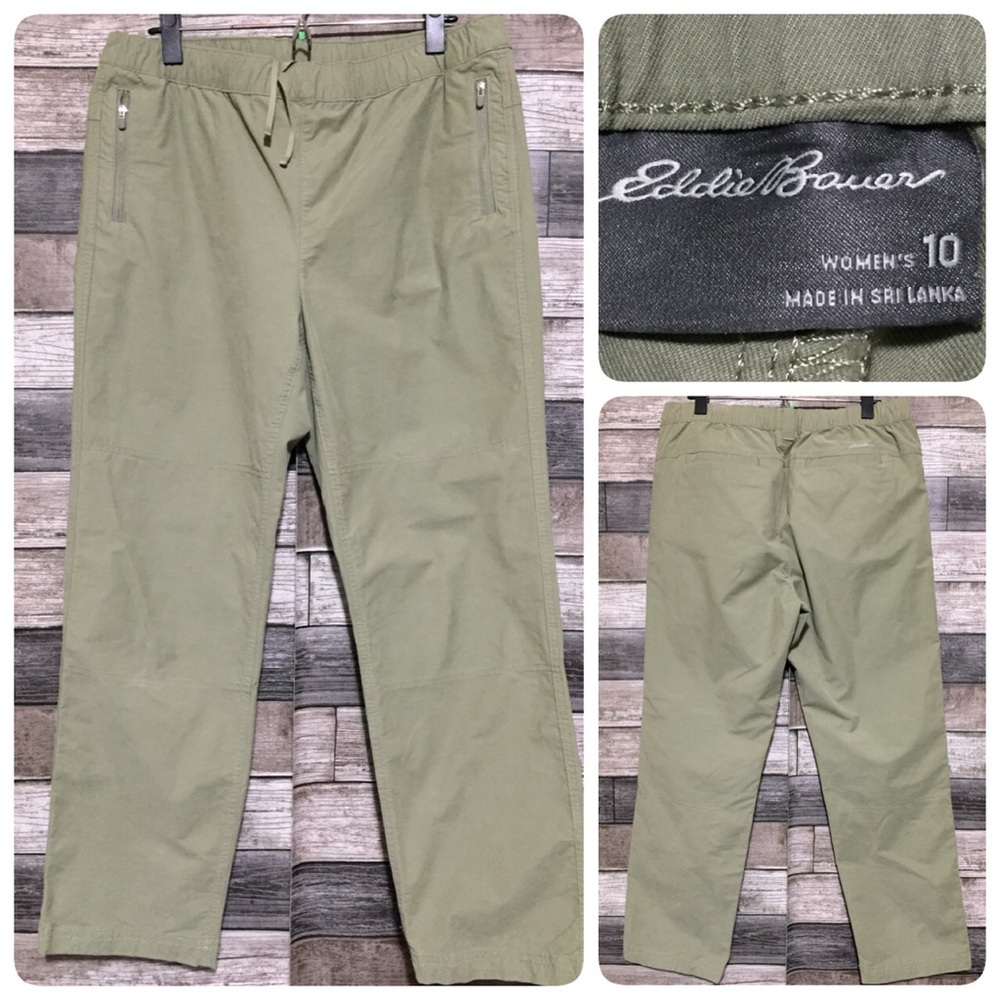 Eddie Bauer Drawstring Chino Pants Women’s 10 Green Straight Zipper Pockets